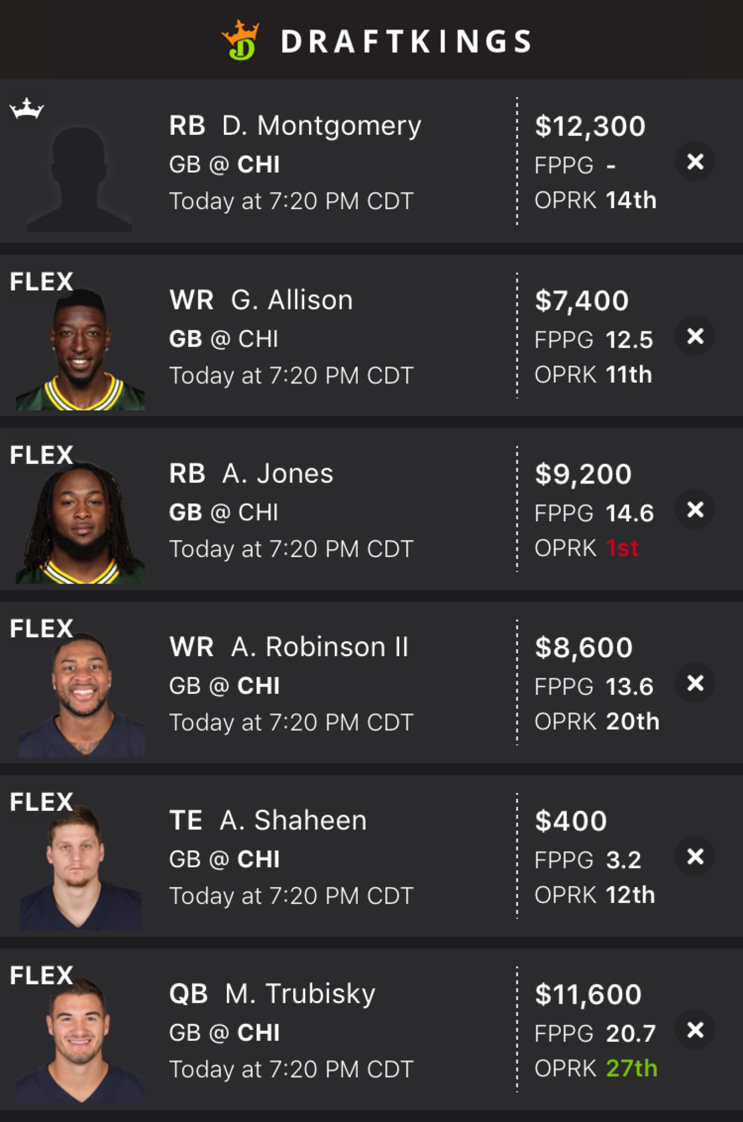 best thursday night draftkings lineup